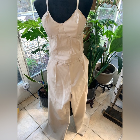 Madden NYC Beige faux leather Corset top and pant set - Picture 1 of 16